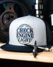 Load image into Gallery viewer, CHECK ENGINE LIGHT : SNAPBACK : WHITE/BLUE